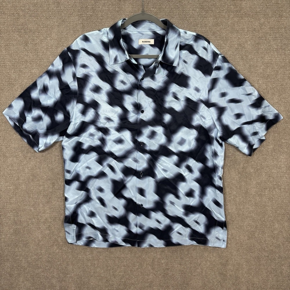 Sandro Blurry Flower Print Short Sleeve Button Up Shirt‎ Men's Size Large NWT